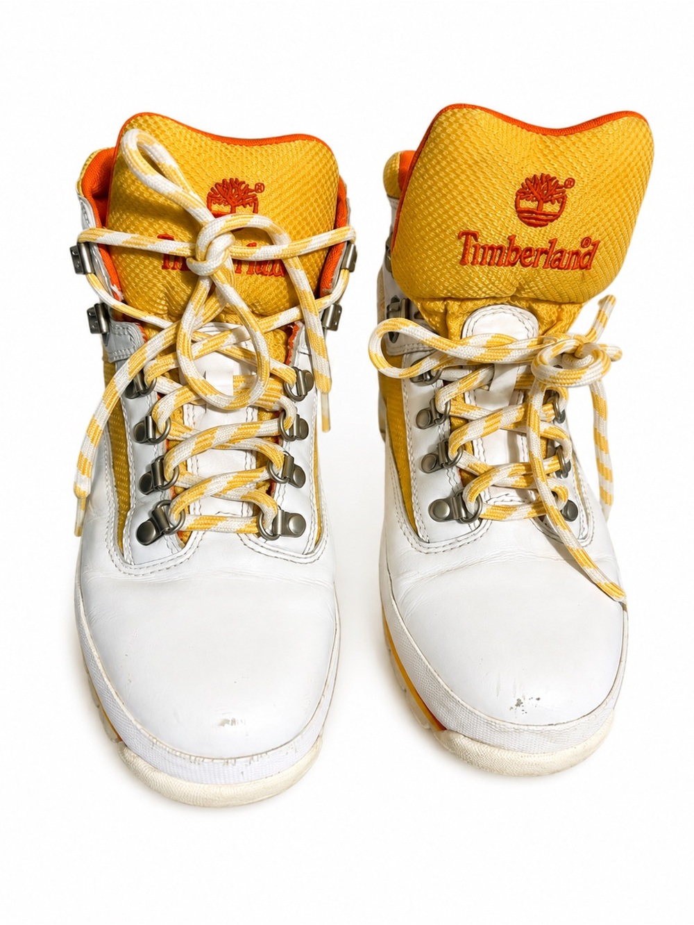 Timberland Euro Hiker Mid Boots Mens 9.5 White Yellow Orange Leather Hiking